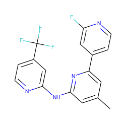 Cc1cc(Nc2cc(C(F)(F)F)ccn2)nc(-c2ccnc(F)c2)c1 ZINC001772640037