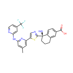 Cc1cc(Nc2cc(C(F)(F)F)ccn2)nc(-c2cnc([C@@]3(N)CCCc4cc(C(=O)O)ccc43)s2)c1 ZINC000141943158