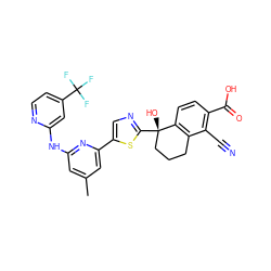 Cc1cc(Nc2cc(C(F)(F)F)ccn2)nc(-c2cnc([C@@]3(O)CCCc4c3ccc(C(=O)O)c4C#N)s2)c1 ZINC000141994408