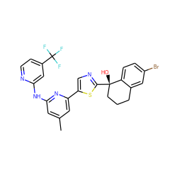 Cc1cc(Nc2cc(C(F)(F)F)ccn2)nc(-c2cnc([C@@]3(O)CCCc4cc(Br)ccc43)s2)c1 ZINC000142328704