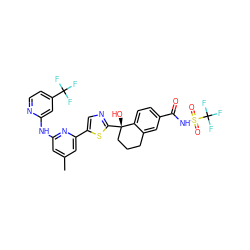 Cc1cc(Nc2cc(C(F)(F)F)ccn2)nc(-c2cnc([C@@]3(O)CCCc4cc(C(=O)NS(=O)(=O)C(F)(F)F)ccc43)s2)c1 ZINC000169704406