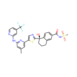 Cc1cc(Nc2cc(C(F)(F)F)ccn2)nc(-c2cnc([C@@]3(O)CCCc4cc(C(=O)NS(C)(=O)=O)ccc43)s2)c1 ZINC000169704403