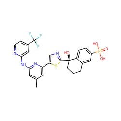 Cc1cc(Nc2cc(C(F)(F)F)ccn2)nc(-c2cnc([C@@]3(O)CCCc4cc(P(=O)(O)O)ccc43)s2)c1 ZINC000141953702