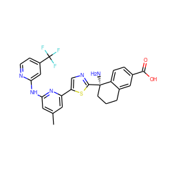 Cc1cc(Nc2cc(C(F)(F)F)ccn2)nc(-c2cnc([C@]3(N)CCCc4cc(C(=O)O)ccc43)s2)c1 ZINC000141943383