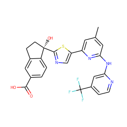 Cc1cc(Nc2cc(C(F)(F)F)ccn2)nc(-c2cnc([C@]3(O)CCc4cc(C(=O)O)ccc43)s2)c1 ZINC000142176893