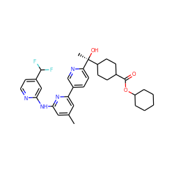 Cc1cc(Nc2cc(C(F)F)ccn2)nc(-c2ccc([C@@](C)(O)C3CCC(C(=O)OC4CCCCC4)CC3)nc2)c1 ZINC000150173796