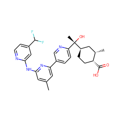 Cc1cc(Nc2cc(C(F)F)ccn2)nc(-c2ccc([C@](C)(O)[C@@H]3CC[C@@H](C(=O)O)[C@@H](C)C3)nc2)c1 ZINC001772620894