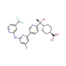 Cc1cc(Nc2cc(C(F)F)ccn2)nc(-c2ccc([C@](C)(O)[C@H]3CC[C@H](C(=O)O)CC3)nc2)c1 ZINC001772570092