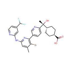 Cc1cc(Nc2cc(C(F)F)ccn2)nc(-c2ccc([C@](C)(O)[C@H]3CC[C@H](C(=O)O)CC3)nc2)c1Br ZINC001772630036