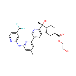 Cc1cc(Nc2cc(C(F)F)ccn2)nc(-c2ccc([C@](C)(O)[C@H]3CC[C@H](C(=O)OCCO)CC3)nc2)c1 ZINC001772631172