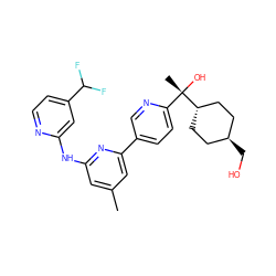 Cc1cc(Nc2cc(C(F)F)ccn2)nc(-c2ccc([C@](C)(O)[C@H]3CC[C@H](CO)CC3)nc2)c1 ZINC001772651343