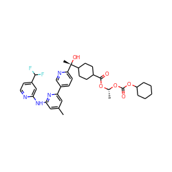 Cc1cc(Nc2cc(C(F)F)ccn2)nc(-c2ccc([C@](C)(O)C3CCC(C(=O)O[C@@H](C)OC(=O)OC4CCCCC4)CC3)nc2)c1 ZINC000205414327