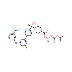 Cc1cc(Nc2cc(C(F)F)ccn2)nc(-c2ccc([C@](C)(O)C3CCC(C(=O)O[C@H](C)OC(=O)OC(C)C)CC3)nc2)c1 ZINC000149874196