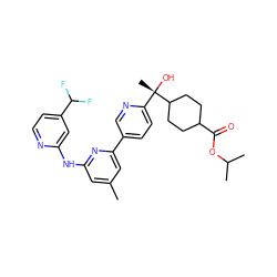 Cc1cc(Nc2cc(C(F)F)ccn2)nc(-c2ccc([C@](C)(O)C3CCC(C(=O)OC(C)C)CC3)nc2)c1 ZINC000205912548