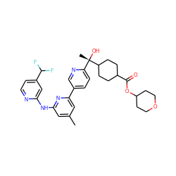 Cc1cc(Nc2cc(C(F)F)ccn2)nc(-c2ccc([C@](C)(O)C3CCC(C(=O)OC4CCOCC4)CC3)nc2)c1 ZINC000205908803