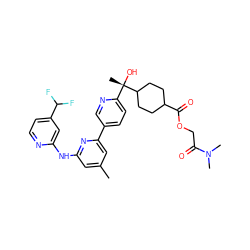 Cc1cc(Nc2cc(C(F)F)ccn2)nc(-c2ccc([C@](C)(O)C3CCC(C(=O)OCC(=O)N(C)C)CC3)nc2)c1 ZINC000149872427