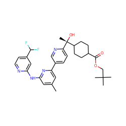 Cc1cc(Nc2cc(C(F)F)ccn2)nc(-c2ccc([C@](C)(O)C3CCC(C(=O)OCC(C)(C)C)CC3)nc2)c1 ZINC000205904367