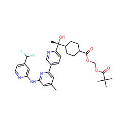 Cc1cc(Nc2cc(C(F)F)ccn2)nc(-c2ccc([C@](C)(O)C3CCC(C(=O)OCOC(=O)C(C)(C)C)CC3)nc2)c1 ZINC000205416682