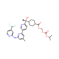 Cc1cc(Nc2cc(C(F)F)ccn2)nc(-c2ccc([C@](C)(O)C3CCC(C(=O)OCOC(=O)OC(C)C)CC3)nc2)c1 ZINC000149826063