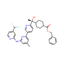 Cc1cc(Nc2cc(C(F)F)ccn2)nc(-c2ccc([C@](C)(O)C3CCC(C(=O)OCc4ccccc4)CC3)nc2)c1 ZINC000205905993