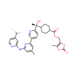 Cc1cc(Nc2cc(C(F)F)ccn2)nc(-c2ccc([C@](C)(O)C3CCC(C(=O)OCc4oc(=O)oc4C)CC3)nc2)c1 ZINC000149819513