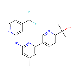 Cc1cc(Nc2cc(C(F)F)ccn2)nc(-c2ccc(C(C)(C)O)nc2)c1 ZINC001772610602