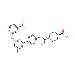 Cc1cc(Nc2cc(C(F)F)ccn2)nc(-c2ccc(C[C@@H](O)[C@H]3CC[C@H](C(=O)O)CC3)nc2)c1 ZINC001772607207