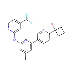 Cc1cc(Nc2cc(C(F)F)ccn2)nc(-c2ccc(C3(O)CCC3)nc2)c1 ZINC001772651440