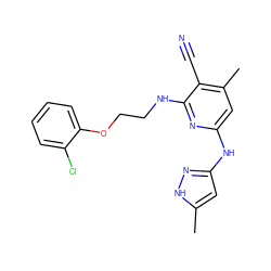 Cc1cc(Nc2cc(C)c(C#N)c(NCCOc3ccccc3Cl)n2)n[nH]1 ZINC000116699025