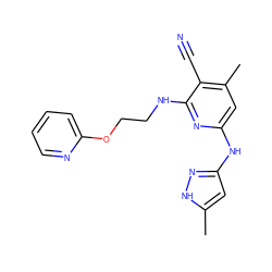 Cc1cc(Nc2cc(C)c(C#N)c(NCCOc3ccccn3)n2)n[nH]1 ZINC000116698424