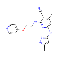 Cc1cc(Nc2cc(C)c(C#N)c(NCCOc3ccncc3)n2)n[nH]1 ZINC000116696348