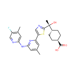 Cc1cc(Nc2cc(C)c(F)cn2)nc(-c2cnc([C@](C)(O)[C@H]3CC[C@H](C(=O)O)CC3)s2)c1 ZINC001772634393