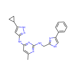 Cc1cc(Nc2cc(C3CC3)[nH]n2)nc(NCc2nc(-c3ccccc3)c[nH]2)n1 ZINC000139895907