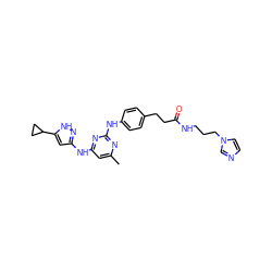 Cc1cc(Nc2cc(C3CC3)[nH]n2)nc(Nc2ccc(CCC(=O)NCCCn3ccnc3)cc2)n1 ZINC000035802426