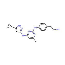 Cc1cc(Nc2cc(C3CC3)[nH]n2)nc(Nc2ccc(CCN)cc2)n1 ZINC000203003833