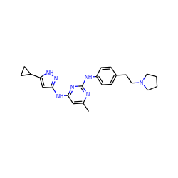 Cc1cc(Nc2cc(C3CC3)[nH]n2)nc(Nc2ccc(CCN3CCCC3)cc2)n1 ZINC000203004459