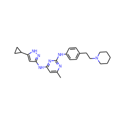 Cc1cc(Nc2cc(C3CC3)[nH]n2)nc(Nc2ccc(CCN3CCCCC3)cc2)n1 ZINC000203004619