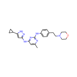 Cc1cc(Nc2cc(C3CC3)[nH]n2)nc(Nc2ccc(CCN3CCOCC3)cc2)n1 ZINC000203005757