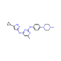 Cc1cc(Nc2cc(C3CC3)[nH]n2)nc(Nc2ccc(N3CCN(C)CC3)cc2)n1 ZINC000203003254