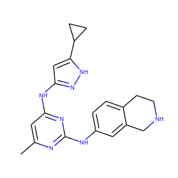 Cc1cc(Nc2cc(C3CC3)[nH]n2)nc(Nc2ccc3c(c2)CNCC3)n1 ZINC000203005197