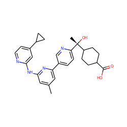 Cc1cc(Nc2cc(C3CC3)ccn2)nc(-c2ccc([C@](C)(O)C3CCC(C(=O)O)CC3)nc2)c1 ZINC000205395538