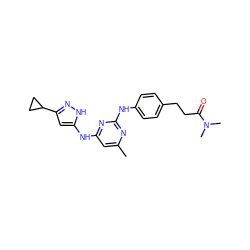 Cc1cc(Nc2cc(C3CC3)n[nH]2)nc(Nc2ccc(CCC(=O)N(C)C)cc2)n1 ZINC000141430899