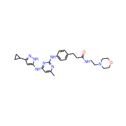 Cc1cc(Nc2cc(C3CC3)n[nH]2)nc(Nc2ccc(CCC(=O)NCCN3CCOCC3)cc2)n1 ZINC000034637906