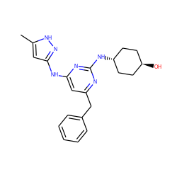 Cc1cc(Nc2cc(Cc3ccccc3)nc(N[C@H]3CC[C@H](O)CC3)n2)n[nH]1 ZINC000299831285