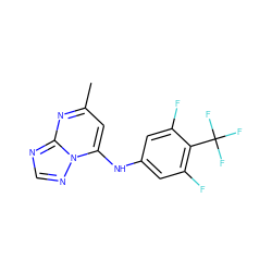 Cc1cc(Nc2cc(F)c(C(F)(F)F)c(F)c2)n2ncnc2n1 ZINC000071296047