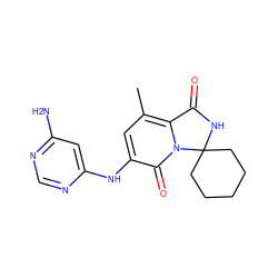 Cc1cc(Nc2cc(N)ncn2)c(=O)n2c1C(=O)NC21CCCCC1 ZINC000575623807