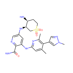 Cc1cc(Nc2cc(N[C@@H]3CS(=O)(=O)CC[C@@H]3N)cnc2C(N)=O)nc(C)c1-c1cnn(C)c1 ZINC000299864208