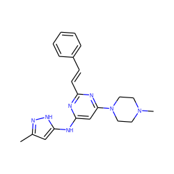 Cc1cc(Nc2cc(N3CCN(C)CC3)nc(/C=C/c3ccccc3)n2)[nH]n1 ZINC000034885047