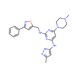 Cc1cc(Nc2cc(N3CCN(C)CC3)nc(NCc3cc(-c4ccccc4)no3)n2)[nH]n1 ZINC000117123358