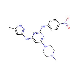 Cc1cc(Nc2cc(N3CCN(C)CC3)nc(Nc3ccc([N+](=O)[O-])cc3)n2)n[nH]1 ZINC000169312485